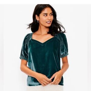 LOFT Emerald Velvet Puff Sleeve Blouse